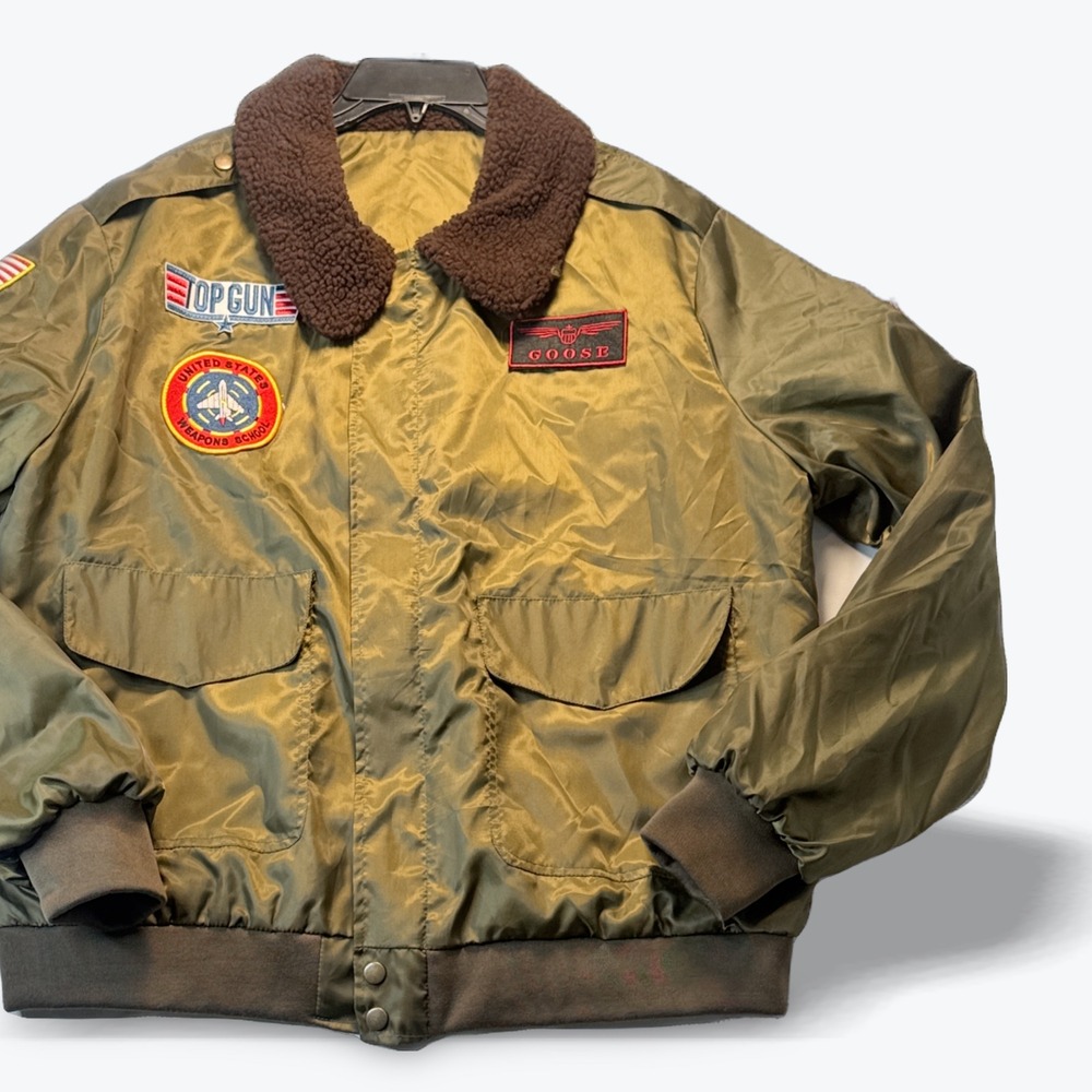 Top Gun Flight Bomber Jacket Leg Avenue Goose Olive Green Patchwork Medium 2021